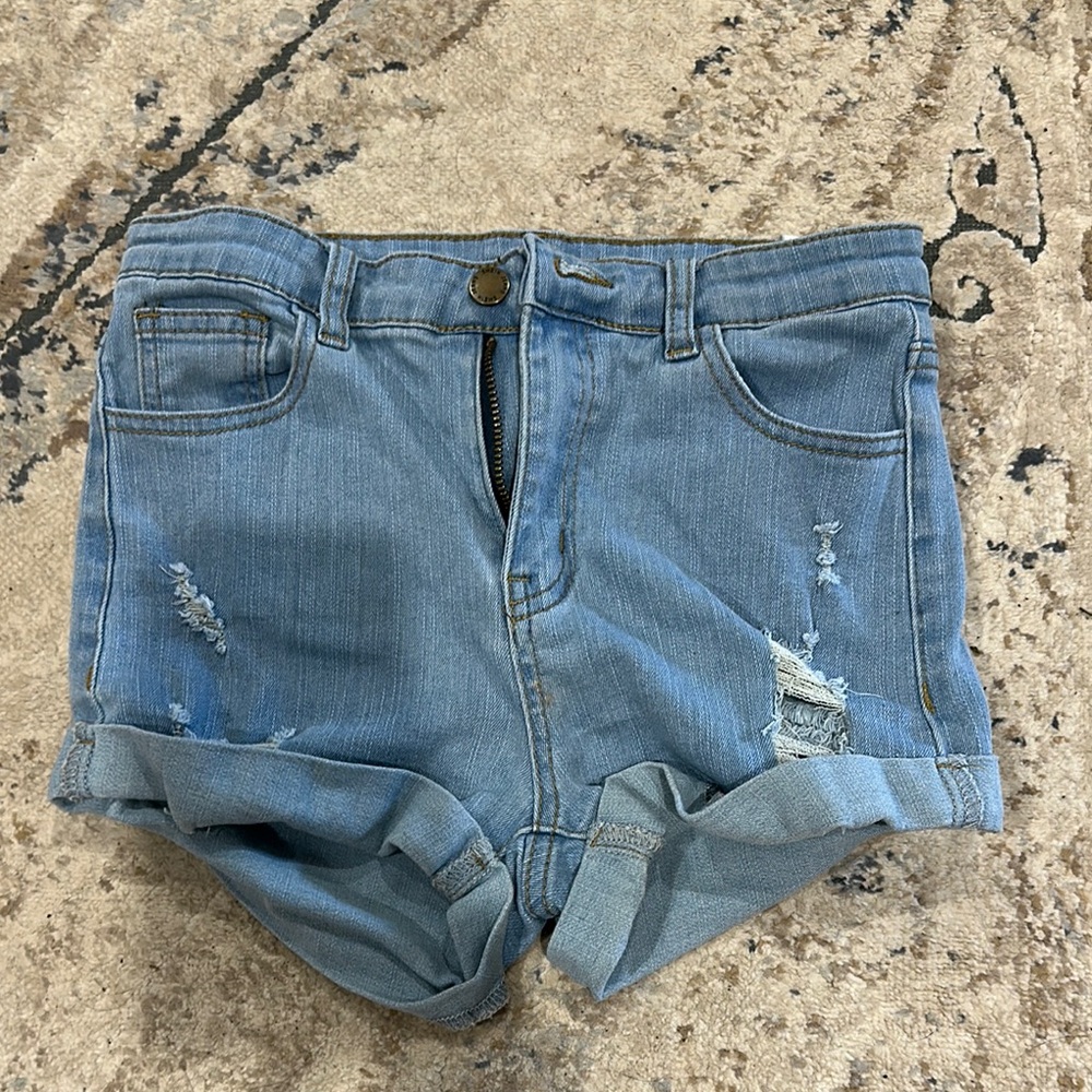 SHEIN Blue Jean Shorts Distressed High-Waisted Cuffed